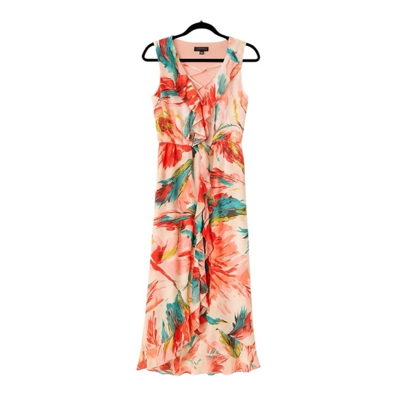 Sangria Watercolour Floral Ruffle Maxi Sleeveless Tropical Dress Size 10 - Picture 1 of 15